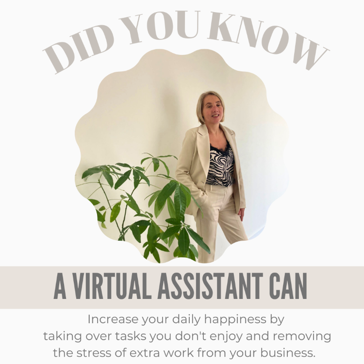 Did you know A Virtual Assistant can Increase your daily happiness by taking over tasks your don't enjoy and removing the stress of extra work from your business